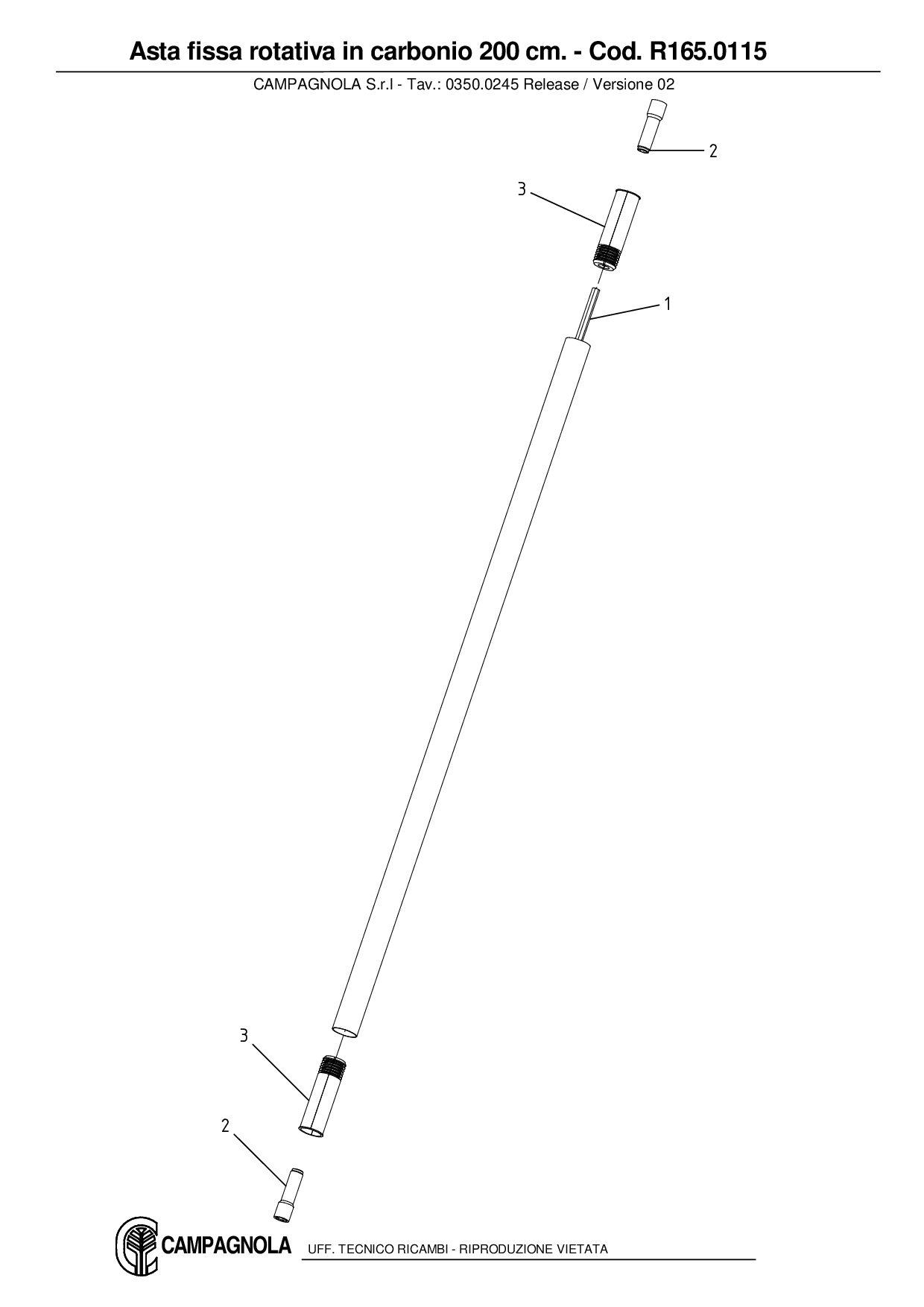 R165.0115_Asta fissa rotativa in carbonio 200 cm.